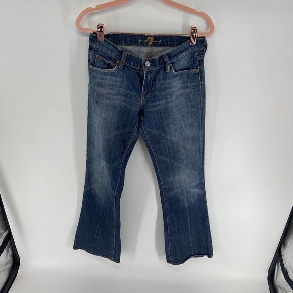 7 for all mankind Beaded Pocket lowrise Medium Wash Flare Jean Pant Womens 27 - Picture 1 of 6